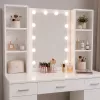 LEAN Cosmetic Dressing Table with LED Mirror, 3 Drawers and Cabinet, White, 141x114x39 cm