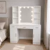 LEAN Cosmetic Dressing Table with LED Mirror, 3 Drawers and Cabinet, White, 141x114x39 cm