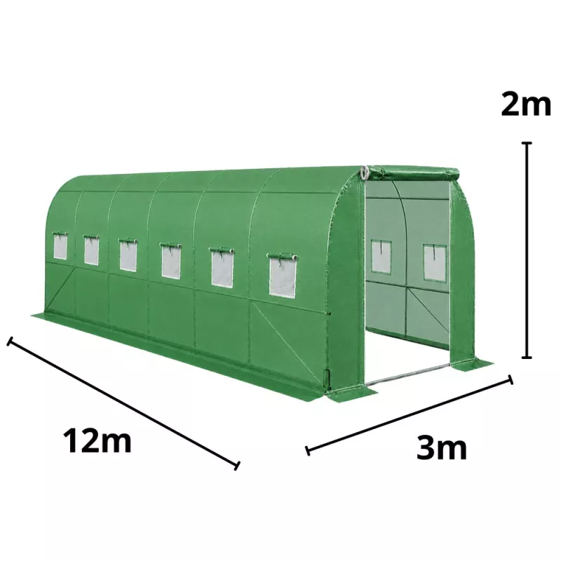 LEAN Foil Tunnel Greenhouse PRO Frame 25mm 12x3x2m 36m² | Galvanized Steel, UV-4 PE Film, Roll-up Windows