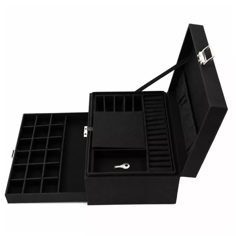 LEAN Jewelry Organizer Box with Drawer and Key, Black Velvet
