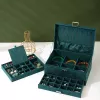 LEAN Jewelry Organizer Box with Drawer and Key, Green Velvet
