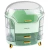 LEAN Large Cosmetics Organizer with 2 Tiers, 3 Drawers and Transparent Lid, Green