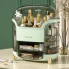 LEAN Large Cosmetics Organizer with 2 Tiers, 3 Drawers and Transparent Lid, Green