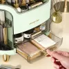 LEAN Large Cosmetics Organizer with 2 Tiers, 3 Drawers and Transparent Lid, Green