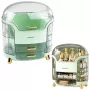 LEAN Large Cosmetics Organizer with 2 Tiers, 3 Drawers and Transparent Lid, Green