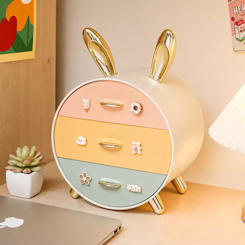 LEAN Organizer with Drawers for Jewelry, 3-Drawer Desk Box, Rabbit