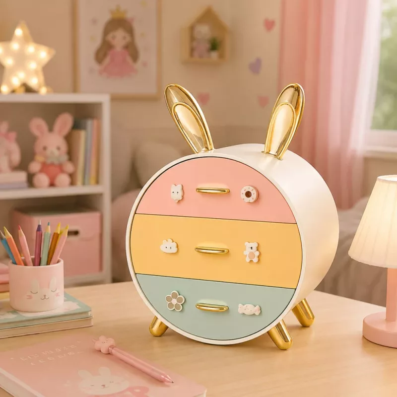 LEAN Organizer with Drawers for Jewelry, 3-Drawer Desk Box, Rabbit