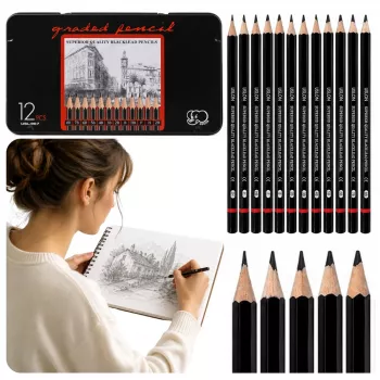 LEAN Professional Set of Sketching Pencils in a Metal Box 12 Pcs.