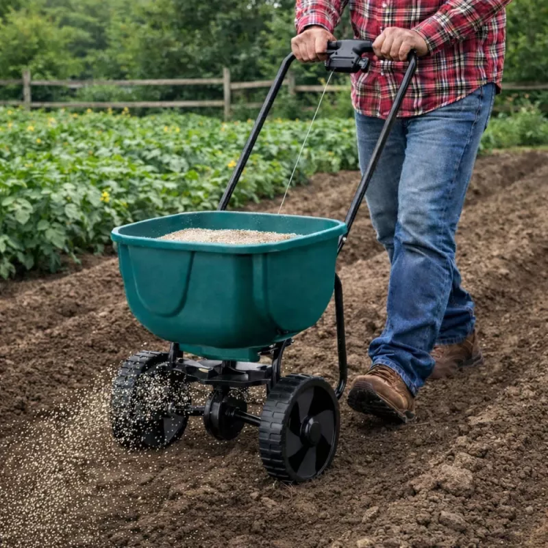 LEAN Rotary Seeder on Wheels for Fertilizing Grass Seeds Salt Sand 27L