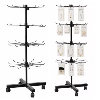 LEAN Rotating Display Shelf Hanger 4-Tier on Wheels Black 40x150 cm 360° Swivel
