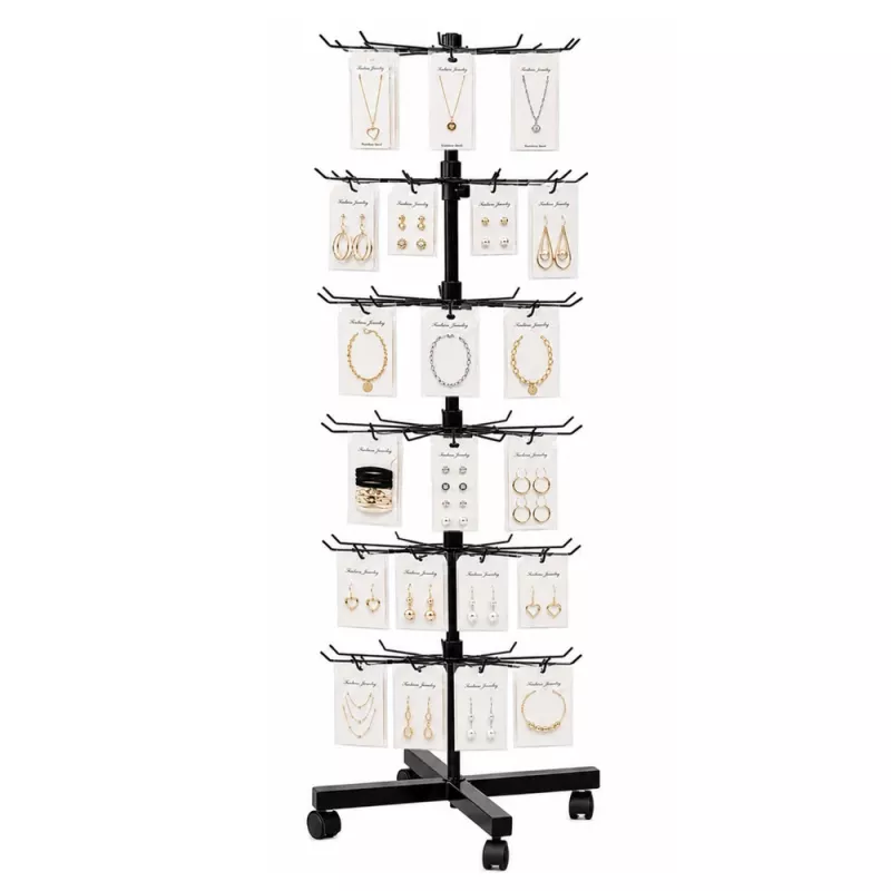 LEAN Rotating Display Shelf Hanger 6-Tier On Wheels Black 40x150cm