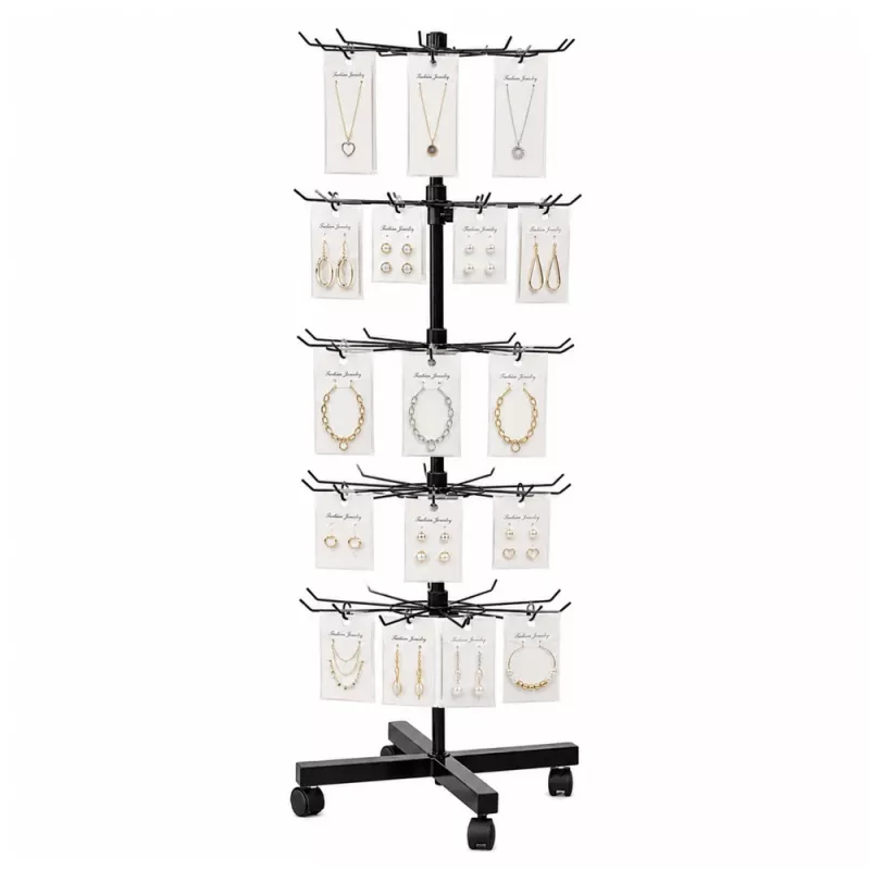 LEAN Rotating Display Stand 5-Tier on Wheels Black 40x150cm, 360° Swivel, Powder-Coated Steel