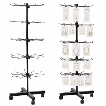 LEAN Rotating Display Stand 5-Tier on Wheels Black 40x150cm, 360° Swivel, Powder-Coated Steel