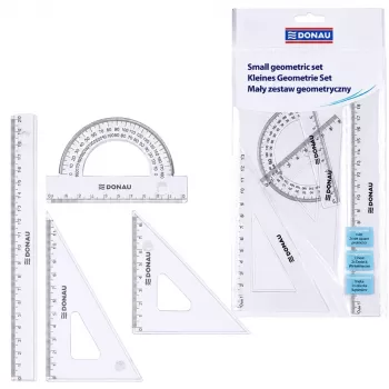LEAN SCHOOL DONAU Small Geometry Set with 20 cm Ruler Set Squares and Protractor Transparent