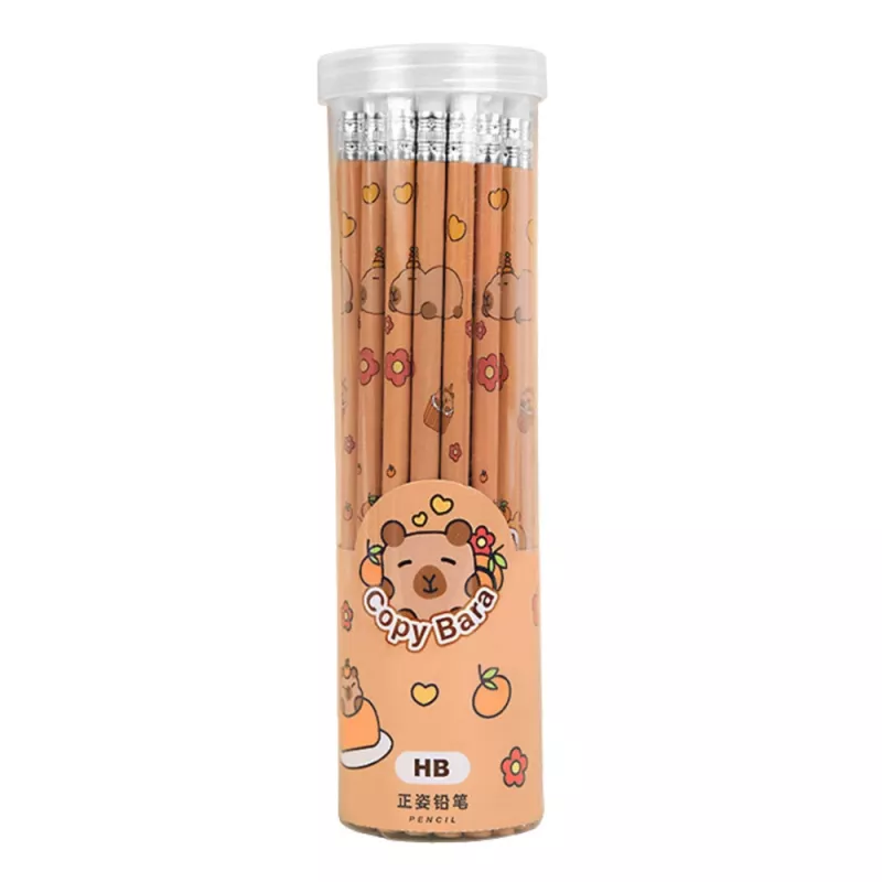 LEAN Set of 30 HB Graphite Pencils with Capybara Eraser in a Tube