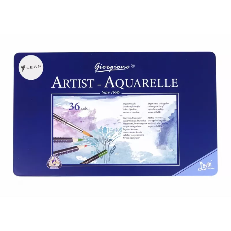LEAN Set of 36 Watercolor Pencils Metal Container