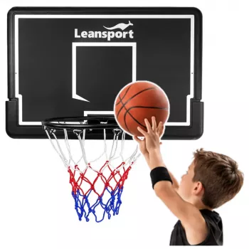 LEAN SPORT 30566 Basketball Hoop and Backboard - 90cm Polycarbonate Board, Wall Mounted, Black/Red
