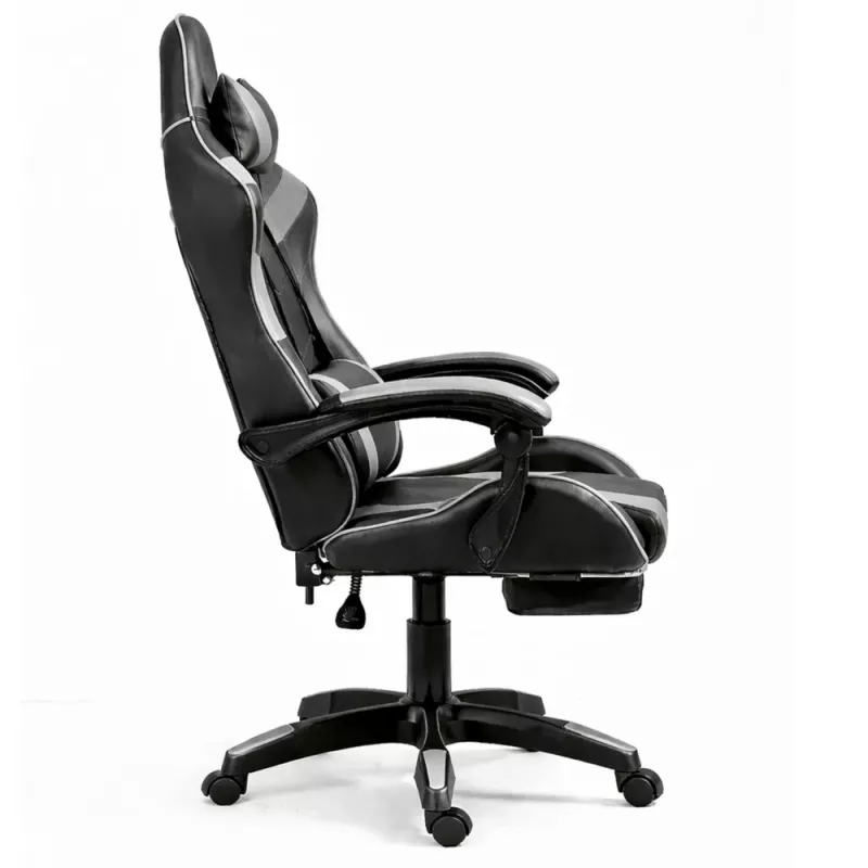 LEAN Swivel Office Gaming Chair with Footrest and Cushions Black and Gray