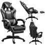 LEAN Swivel Office Gaming Chair with Footrest and Cushions Black and Gray