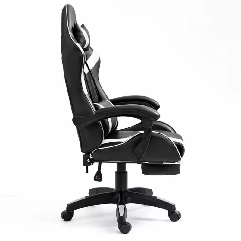 LEAN Swivel Office Gaming Chair with Footrest and Cushions, Black and White