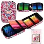 LEAN Three-Compartment Pencil Case with Coloring Book, Flowers, Sharpener, Eraser, Crayons - 72 Pieces