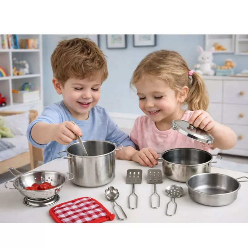 LEAN TOYS 15-Piece Pretend Play Kitchen Cookware Playset for Kids Ages 3+ | Pots, Pans, Utensils, Plates, Cups, Cutting Board & Play Food | Multi-Colour ABS Plastic | Role-Play Cooking Toy