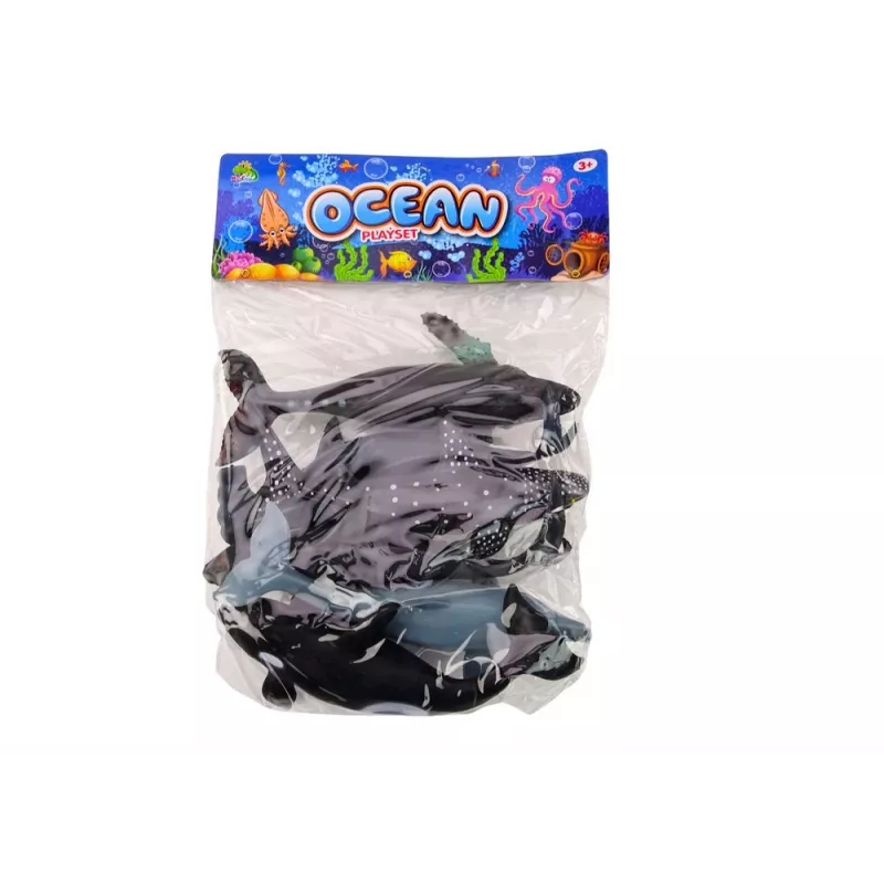 LEAN TOYS 17521 Set of 6 Sea Animal Figures - Orca, Shark, Whale, Dolphin, Turtle & Manta Ray - Multicolour