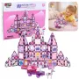 LEAN TOYS 25282 Magnetic Building Blocks Stained Glass Window Set with Pink Markers, 126 Pieces, Creative Art Toy