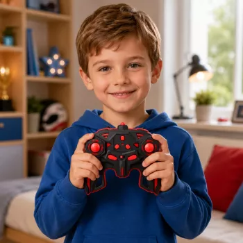 LEAN TOYS 29711 RC Stunt Car 1:10 4WD with 360° Rotation, LED Lights & Smoke Effect (Black/Red)