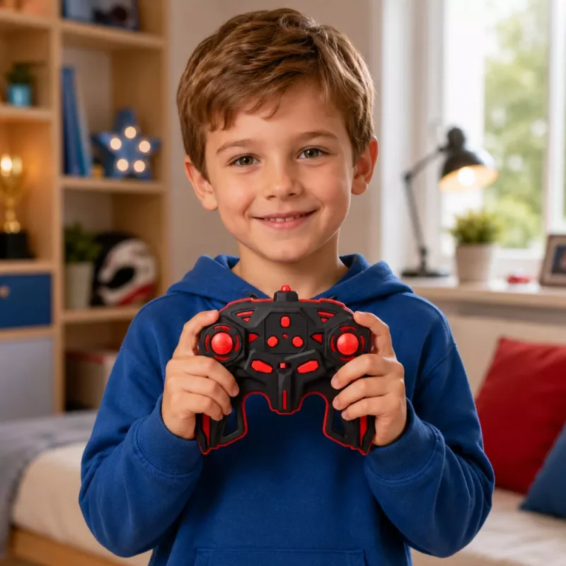 LEAN TOYS 29711 RC Stunt Car 1:10 4WD with 360° Rotation, LED Lights & Smoke Effect (Black/Red)