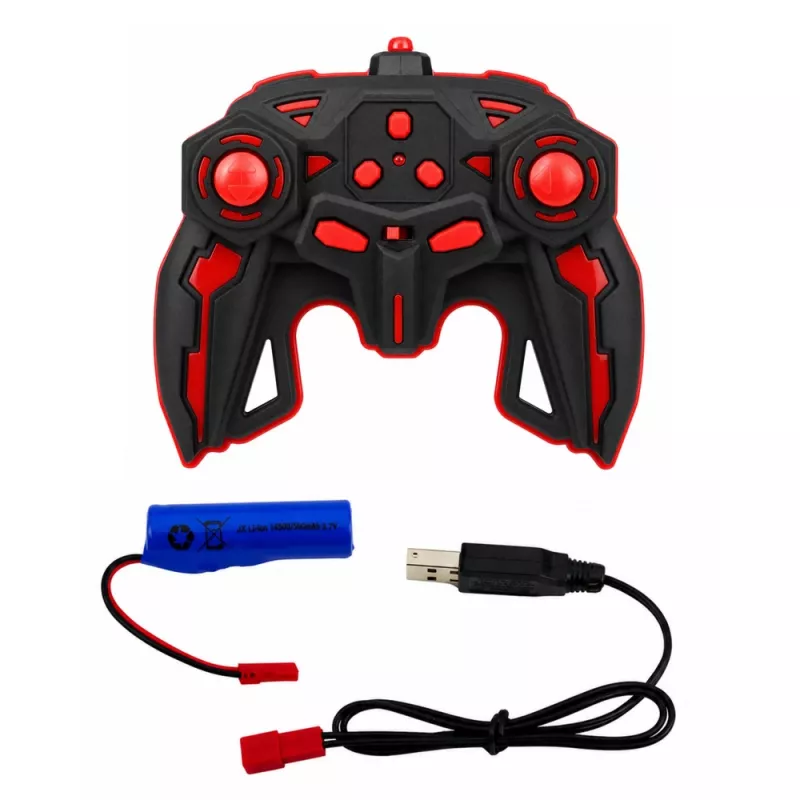 LEAN TOYS 29711 RC Stunt Car 1:10 4WD with 360° Rotation, LED Lights & Smoke Effect (Black/Red)