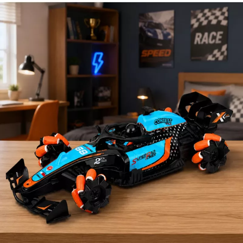 LEAN TOYS 29711 RC Stunt Car 1:10 4WD with 360° Rotation, LED Lights & Smoke Effect (Black/Red)