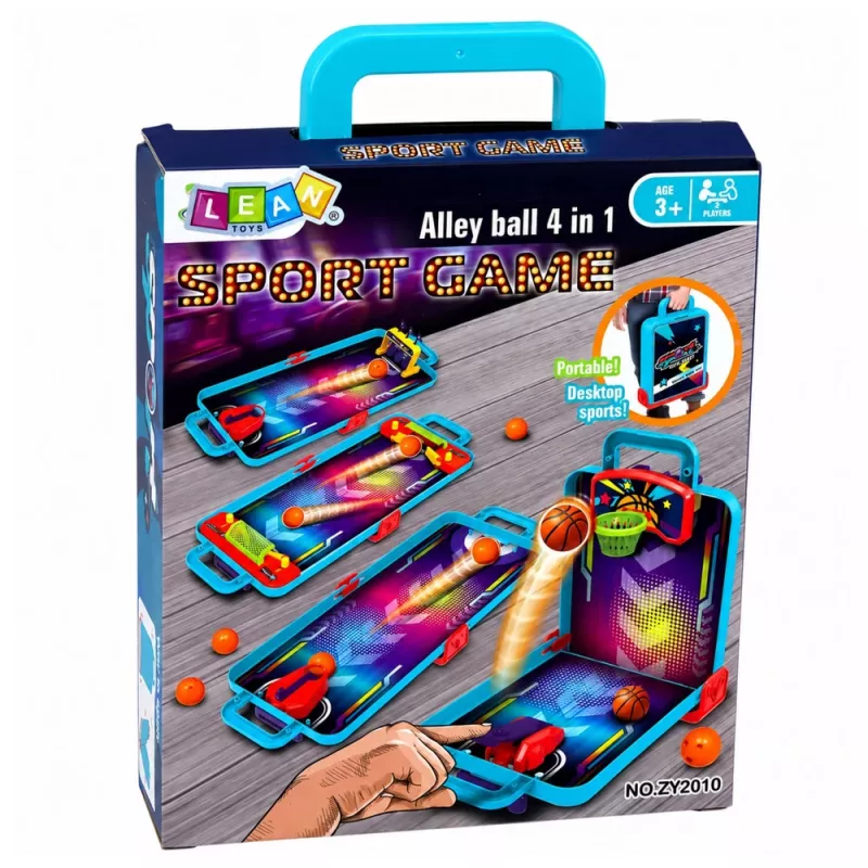 LEAN TOYS 3-in-1 Mini Arcade Game – Portable Tabletop Basketball, Pinball & Bowling Case (Multicolour)