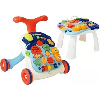 LEAN TOYS 7589 Interactive Push Walker Table Panel, 2-in-1 Baby Activity Walker with Lights, Sounds, and Educational Panel