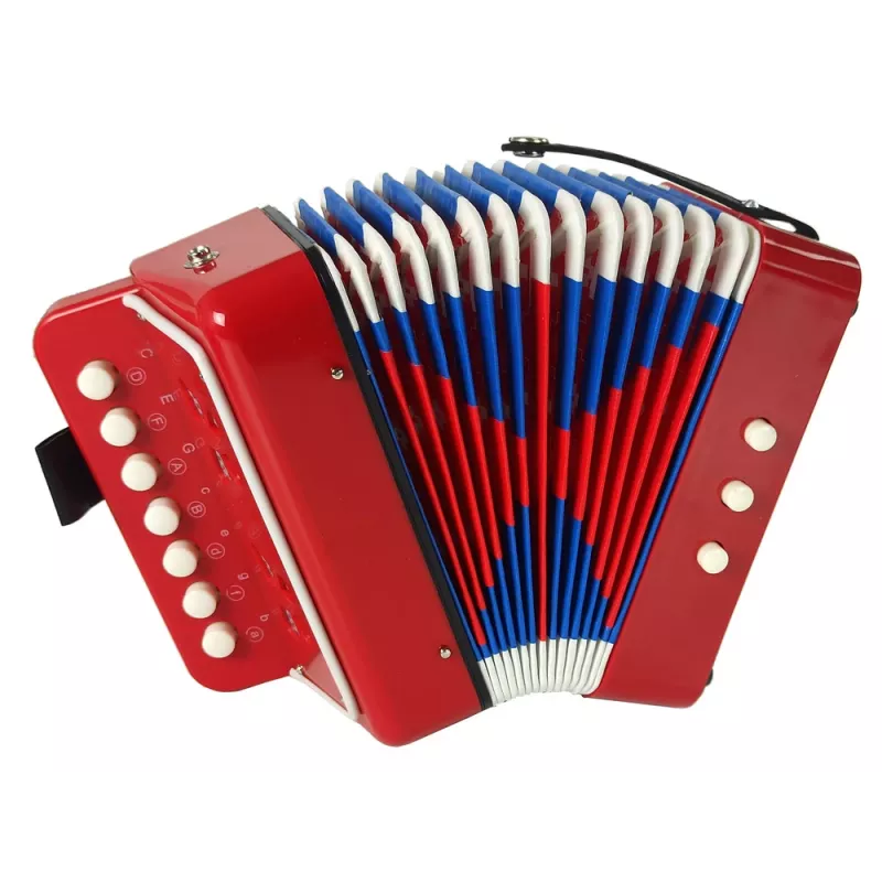 LEAN TOYS Accordion Instrument for Little Musicians – Red, 7 Treble Keys, Diatonic, Ages 3+