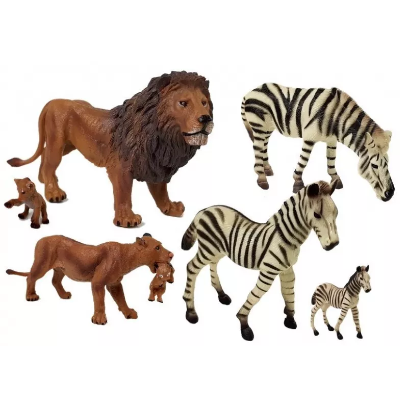 LEAN TOYS Africa Wild Animals Lion Zebra Family Figurine Set