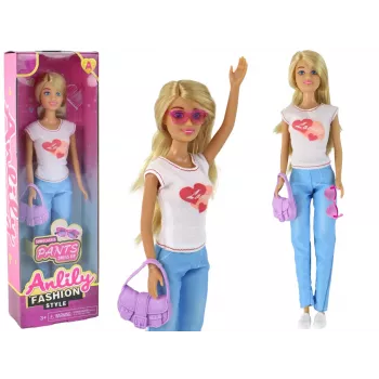 LEAN TOYS Anlily Children's Doll Long Blonde Hair Handbag Glasses White Blouse