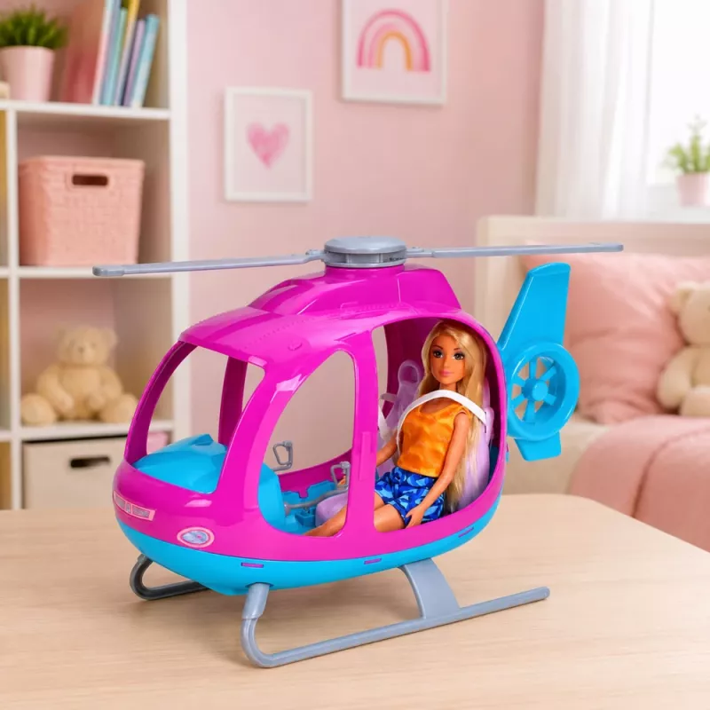 LEAN TOYS Anlily Doll Set with Large Helicopter, Movable Propellers and Fashion Doll – Purple