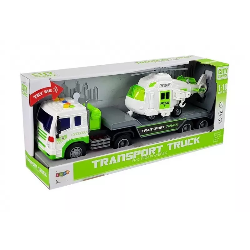 LEAN TOYS Auto Transporter on Batteries 1:16 with a Helicopter