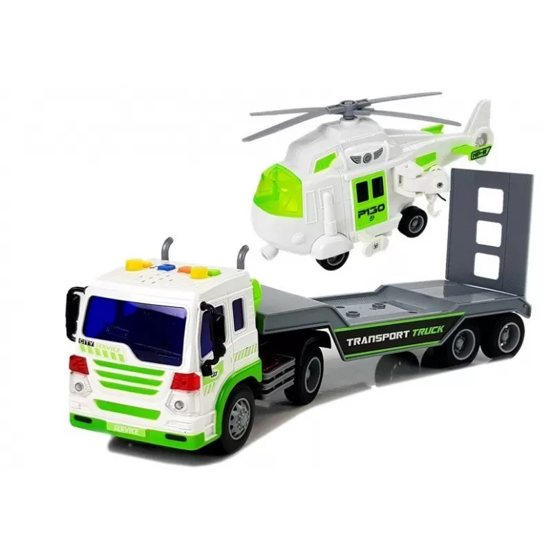 LEAN TOYS Auto Transporter on Batteries 1:16 with a Helicopter
