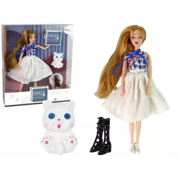 LEAN TOYS Baby Doll with Cat Long Brown Hair