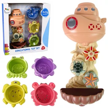 LEAN TOYS Bath Toys Set: Ship, Sea Animals, Waterfall, Suction Cups