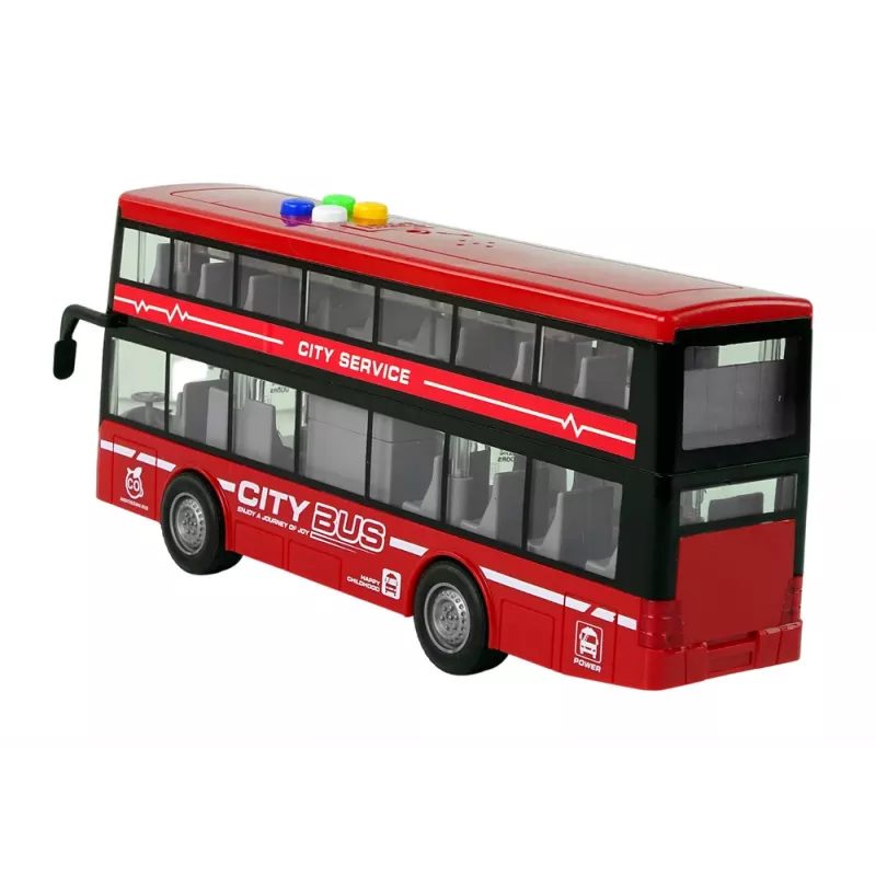 LEAN TOYS Battery Operated Double Decker Bus Lights Sounds Friction Drive Red