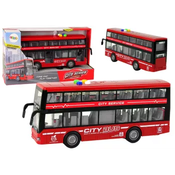 LEAN TOYS Battery Operated Double Decker Bus Lights Sounds Friction Drive Red