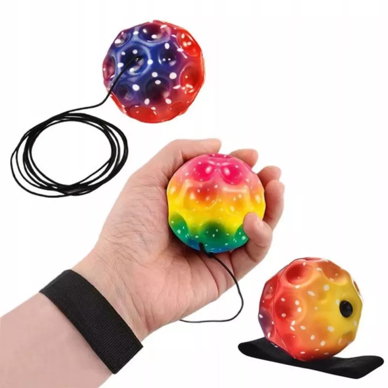 LEAN TOYS Bouncy Ball on Elastic Band, Sensory, with Dimples, Colorful, 6 cm