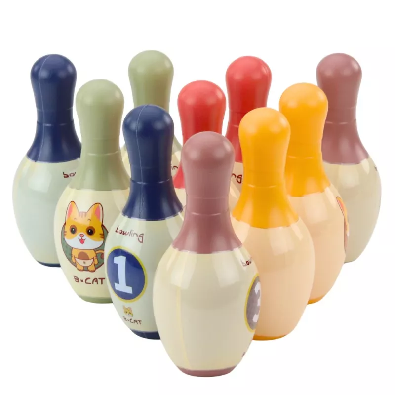 LEAN TOYS Bowling Set with Cats for Kids 10 Bowling Pins 2 Colored Balls