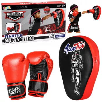 LEAN TOYS 2-in-1 Muay Thai Boxing Training Set with Gloves and Focus Mitts, Black