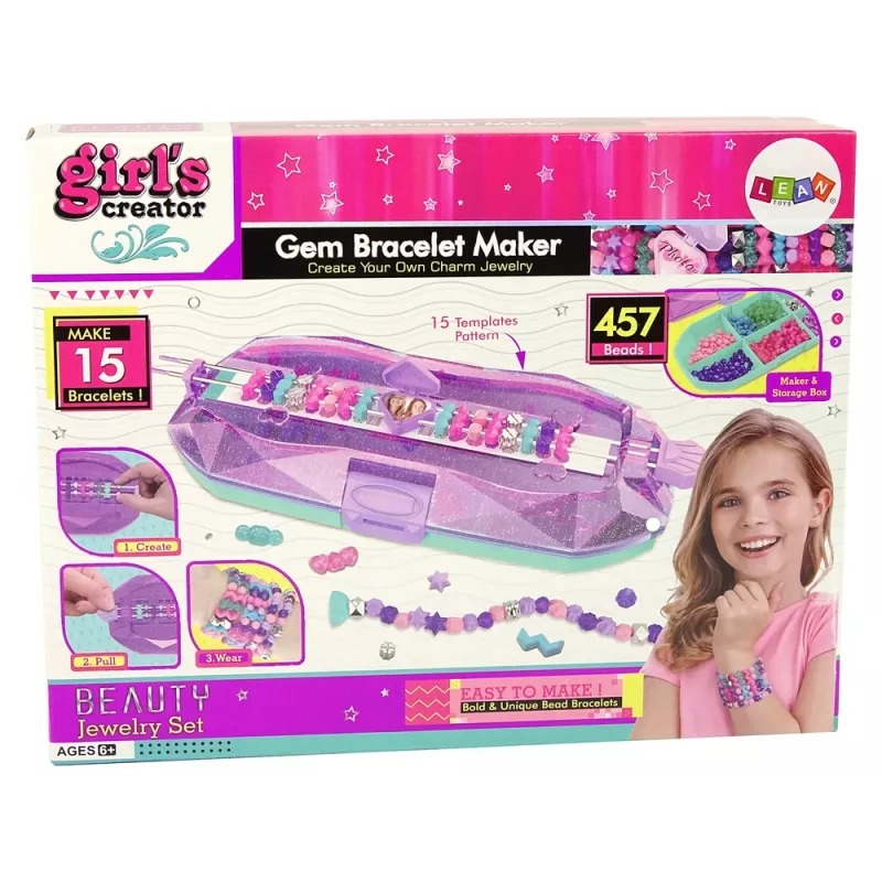 LEAN TOYS Bracelet Making Set Coloured Beads Container Creator