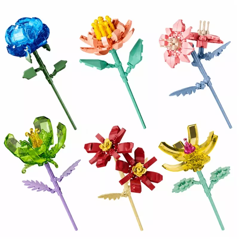 LEAN TOYS Building Blocks Single Flower With Stem Colorful Mix 71-106 Pieces