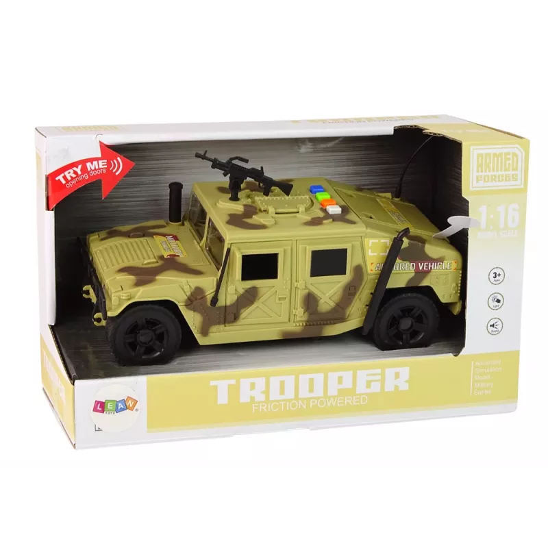 LEAN TOYS Car Military Vehicle Friction Drive Camo Sand Lights Sounds
